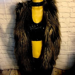 H&M Divided Furry Vest, Size 12, Black/Grey